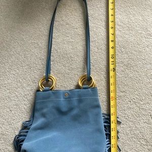 Tory Burch Farrah Blue Suede Fringe Hobo